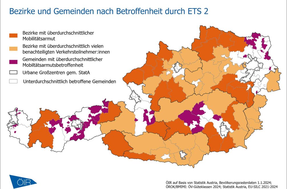 ÖIR auf Basis von Statistik Austria, Bevölkerungsdaten 1. 1. 2024; ÖROK/BMIMI: ÖV-Güteklassen 2024, Statistik Austria, EU-SILC 2021–2024